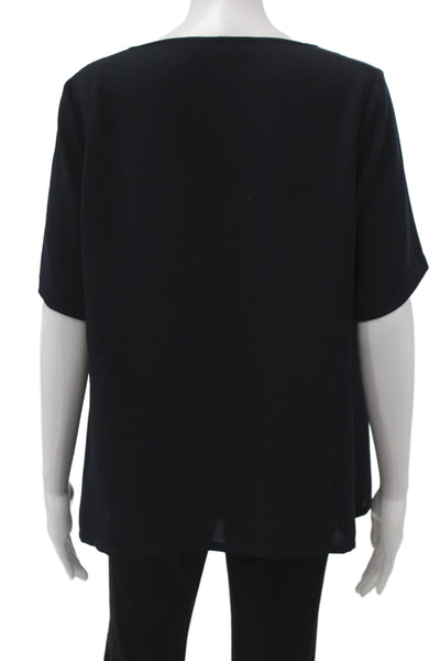 Marina Rinaldi Women Black Basic Scoop Neck Short Sleeve Blouse Plus Size S