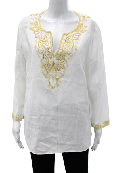 Michael Michael Kors Womens Boho Linen VNeck Tunic Blouse Size L