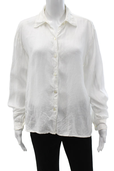 Brooks Brothers Womens White Linen Collared Long Sleeve Button-Up Size 10