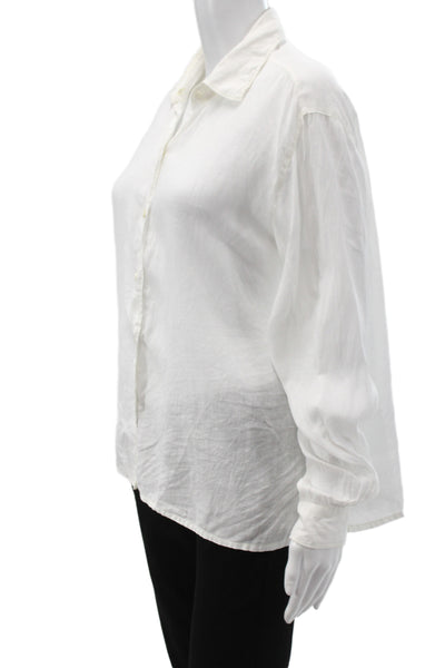Brooks Brothers Womens White Linen Collared Long Sleeve Button-Up Size 10