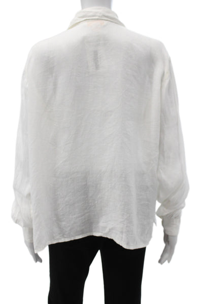 Brooks Brothers Womens White Linen Collared Long Sleeve Button-Up Size 10