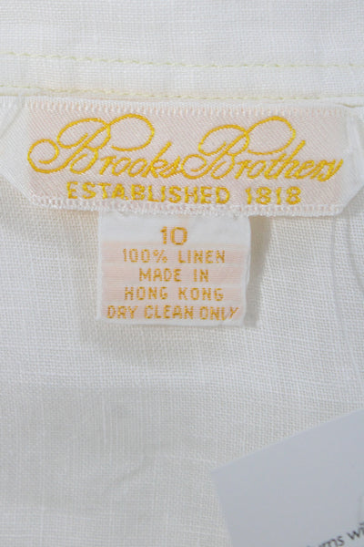 Brooks Brothers Womens White Linen Collared Long Sleeve Button-Up Size 10