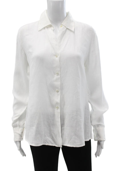 Brooks Brothers Women White Irish Linen Button-Up Blouse Long Sleeve Size M