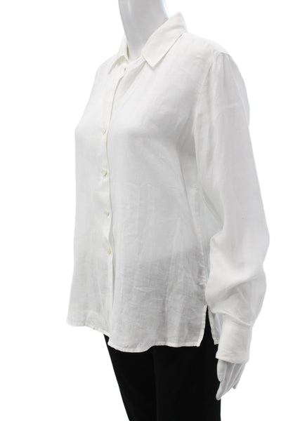 Brooks Brothers Women White Irish Linen Button-Up Blouse Long Sleeve Size M