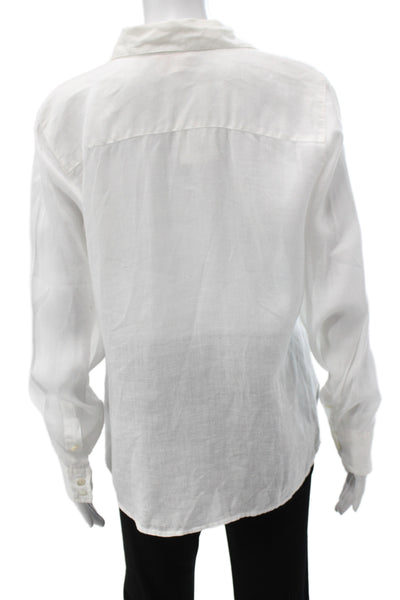 Brooks Brothers Women White Irish Linen Button-Up Blouse Long Sleeve Size M