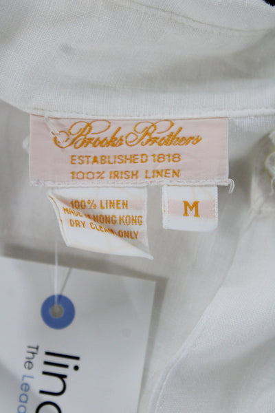 Brooks Brothers Women White Irish Linen Button-Up Blouse Long Sleeve Size M