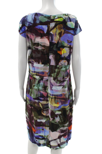 Escada Womens Sheath Dress Silk Geometric V-Neck Short Sleeve Midi Size 44