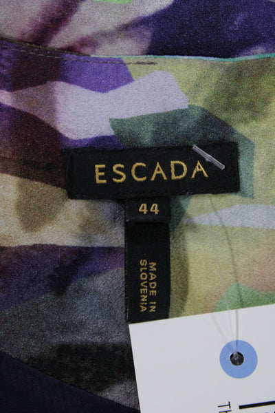 Escada Womens Sheath Dress Silk Geometric V-Neck Short Sleeve Midi Size 44