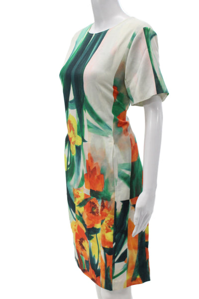 St. John Womens Sheath Floral Silk Mid-Calf Dress Zip Multicolor Size 14
