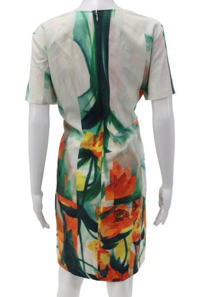 St. John Womens Sheath Floral Silk Mid-Calf Dress Zip Multicolor Size 14