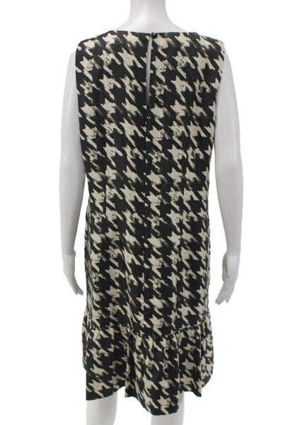 J Crew Womens Shift Dress Black Silk Houndstooth Sleeveless Round Neck Size L
