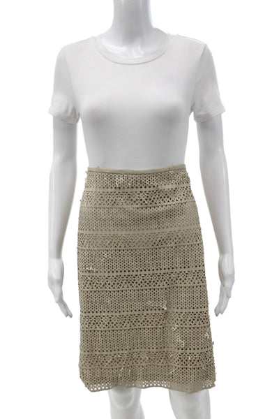 Calvin Klein Women Pencil Leather Laser Cut Geometric Zip Skirt Size 14
