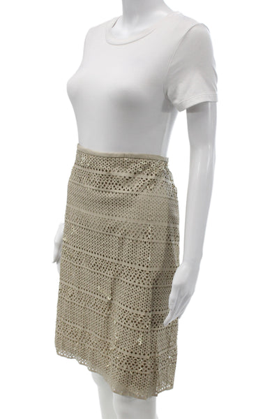 Calvin Klein Women Pencil Leather Laser Cut Geometric Zip Skirt Size 14