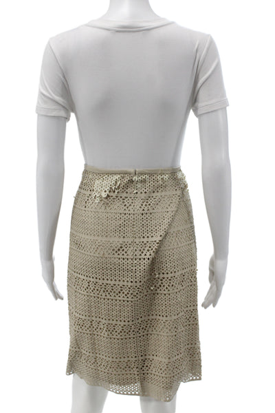 Calvin Klein Women Pencil Leather Laser Cut Geometric Zip Skirt Size 14