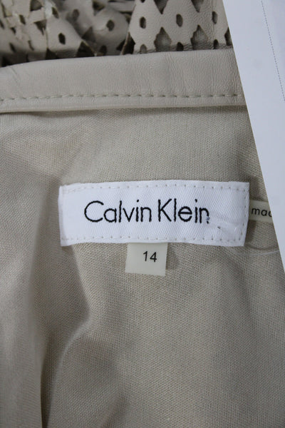 Calvin Klein Women Pencil Leather Laser Cut Geometric Zip Skirt Size 14