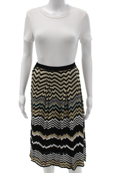 Dana Buchman Womens Pleated Chevron Skirt Beige Rayon Knee Length Size L