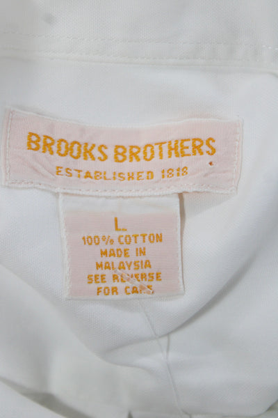 Brooks Brothers Mens Button Down White Cotton Long Sleeve Shirt Size L