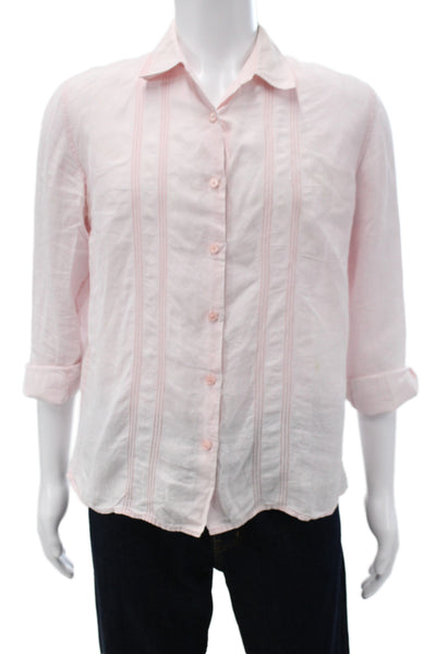 Brooks Brothers Women Striped Linen Button-Up 3/4 Sleeve Pink Size M