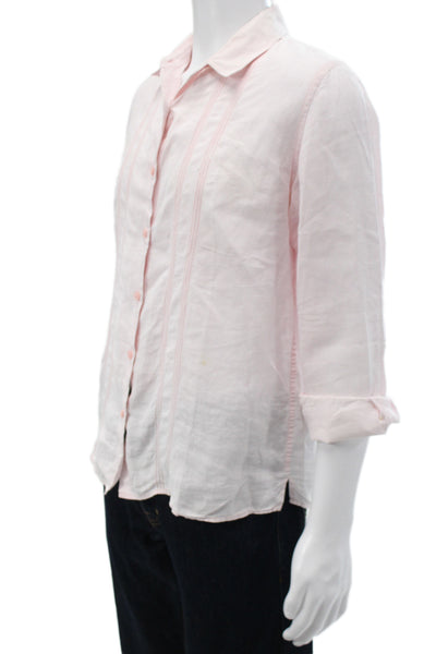 Brooks Brothers Women Striped Linen Button-Up 3/4 Sleeve Pink Size M