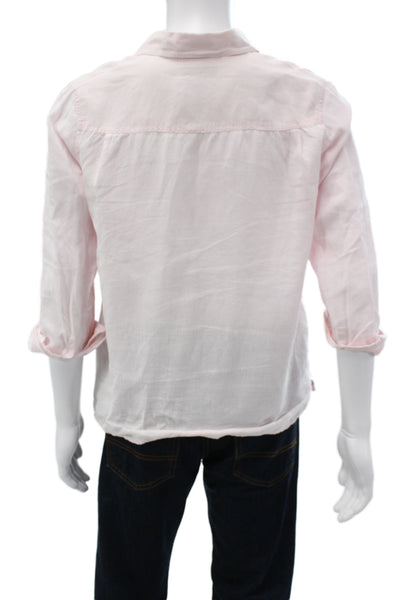 Brooks Brothers Women Striped Linen Button-Up 3/4 Sleeve Pink Size M