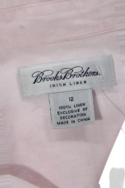 Brooks Brothers Women Striped Linen Button-Up 3/4 Sleeve Pink Size M