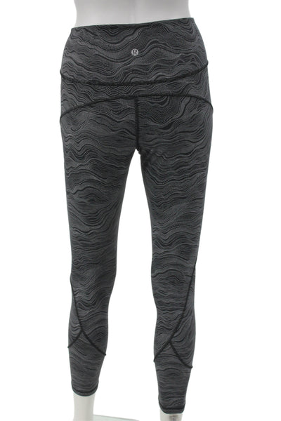 Lululemon Women Ankle Leggings Black Geometric Nylon Skull Size 6