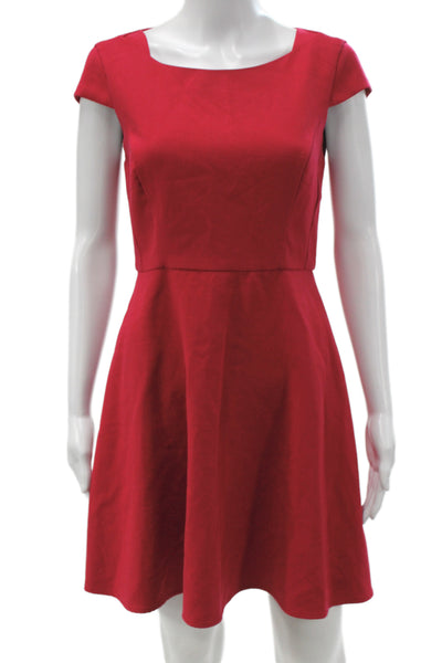 French Connection Women Fit & Flare Red Square Neck Short Sleeve Dress Size 6