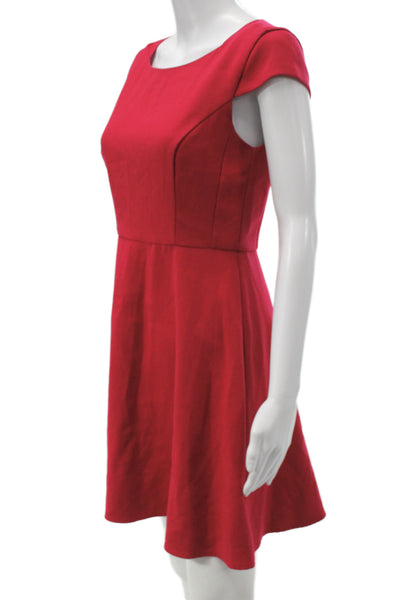 French Connection Women Fit & Flare Red Square Neck Short Sleeve Dress Size 6
