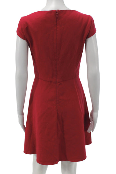 French Connection Women Fit & Flare Red Square Neck Short Sleeve Dress Size 6