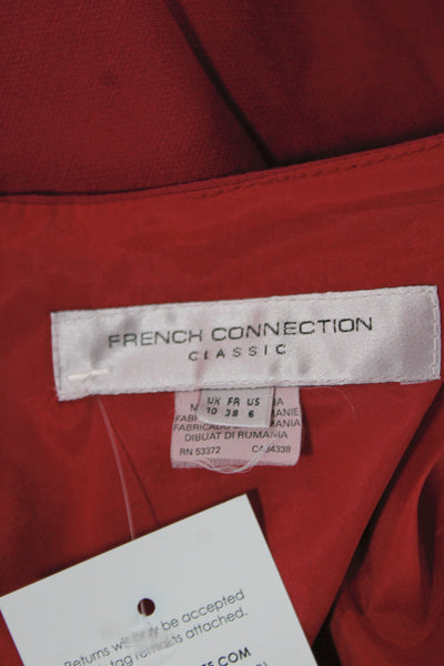 French Connection Women Fit & Flare Red Square Neck Short Sleeve Dress Size 6