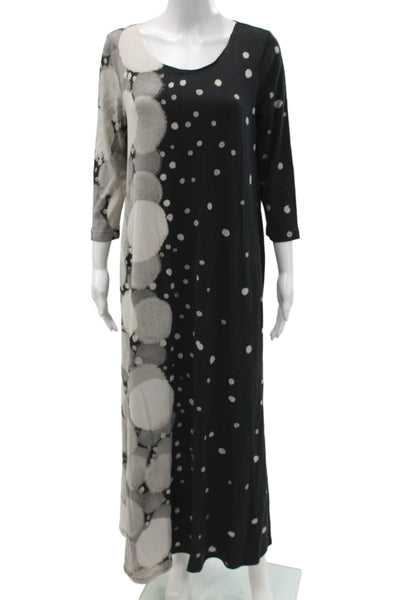 Raquel Allegra Womens Maxi Polka Dot Black 3/4 Sleeve Dress Size 2
