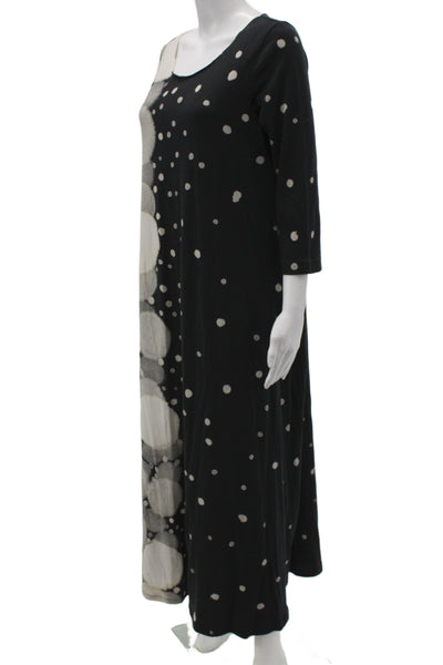 Raquel Allegra Womens Maxi Polka Dot Black 3/4 Sleeve Dress Size 2