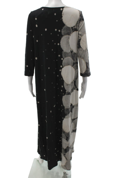 Raquel Allegra Womens Maxi Polka Dot Black 3/4 Sleeve Dress Size 2