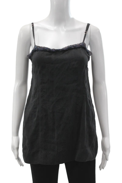Dosa Womens Silk Scoop Neck Camisole Spaghetti Strap Black Bohemian Size 2