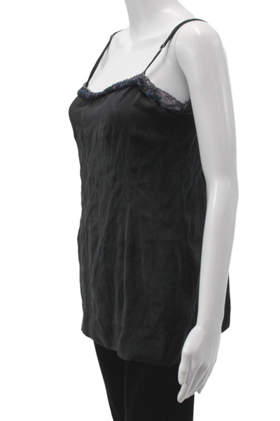 Dosa Womens Silk Scoop Neck Camisole Spaghetti Strap Black Bohemian Size 2