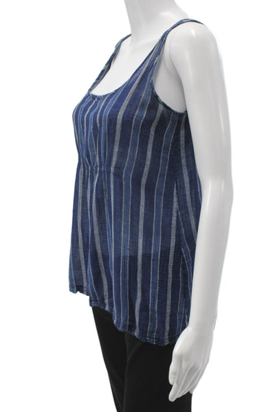 Dosa Women Blue Striped Khadi Cotton Camisole Scoop Neck Bohemian Size 2