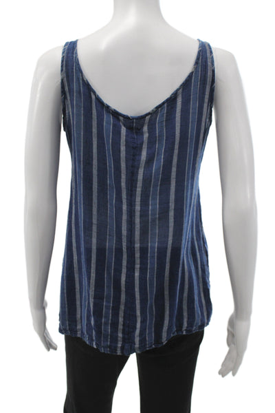 Dosa Women Blue Striped Khadi Cotton Camisole Scoop Neck Bohemian Size 2
