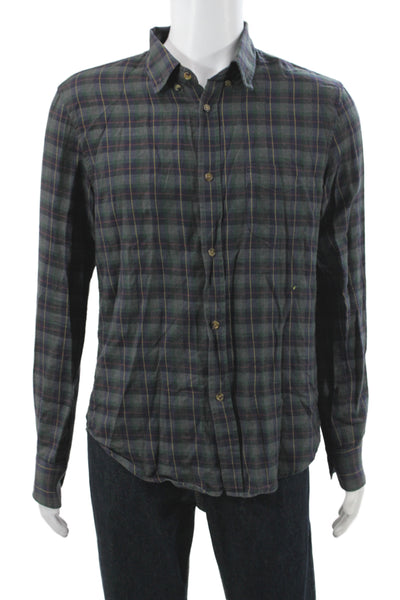 Band Of Outsiders Men Blue Cotton Checked Collared Button Up Long Sleeve Size 3