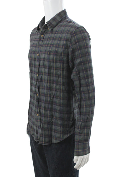 Band Of Outsiders Men Blue Cotton Checked Collared Button Up Long Sleeve Size 3