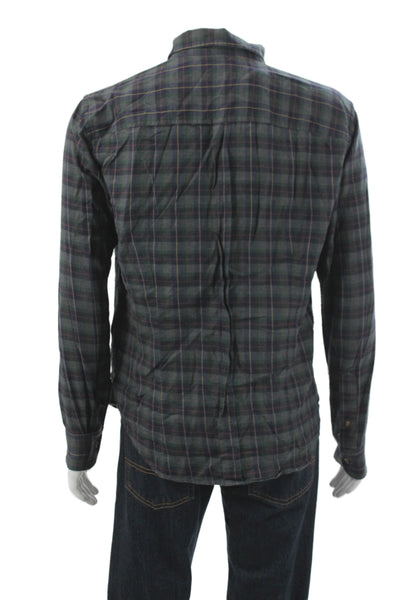 Band Of Outsiders Men Blue Cotton Checked Collared Button Up Long Sleeve Size 3