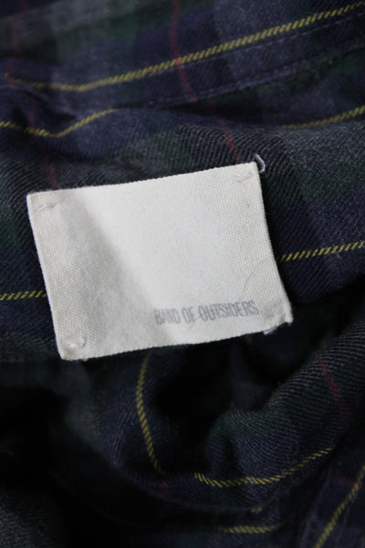 Band Of Outsiders Men Blue Cotton Checked Collared Button Up Long Sleeve Size 3