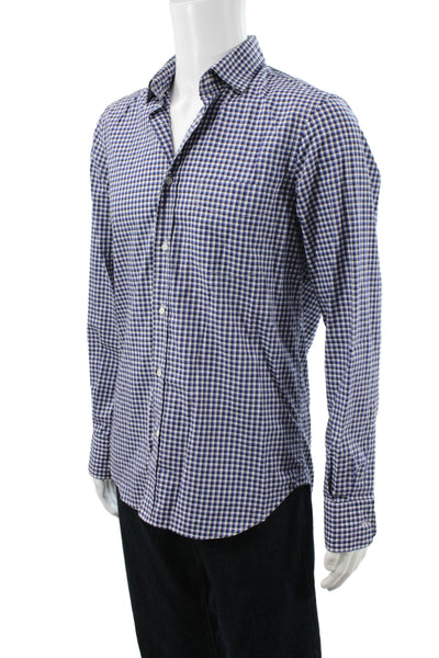 Band Of Outsiders Men Blue Cotton Checked Collared Button Up Long Sleeve Size 3
