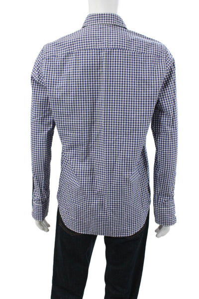 Band Of Outsiders Men Blue Cotton Checked Collared Button Up Long Sleeve Size 3