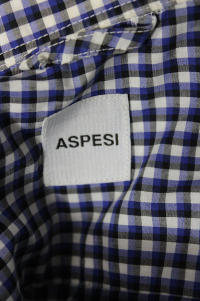 Aspesi Mens Cotton Checkered Print Long Sleeve Button-Down Shirt Blue Size 40