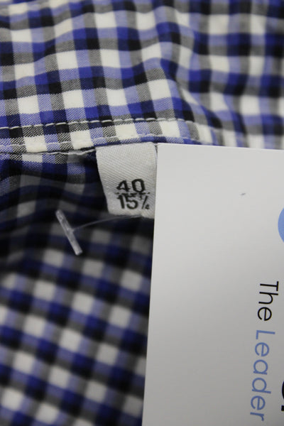 Aspesi Mens Cotton Checkered Print Long Sleeve Button-Down Shirt Blue Size 40