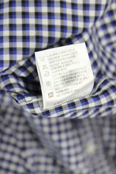 Aspesi Mens Cotton Checkered Print Long Sleeve Button-Down Shirt Blue Size 40