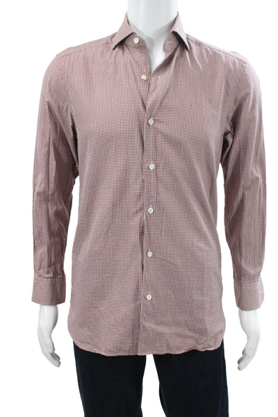 Ermenegildo Zegna Mens Checkered Long Sleeve Button-Down Shirt Red Size 40