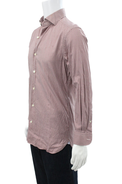 Ermenegildo Zegna Mens Checkered Long Sleeve Button-Down Shirt Red Size 40