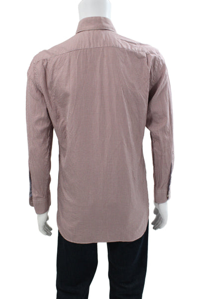 Ermenegildo Zegna Mens Checkered Long Sleeve Button-Down Shirt Red Size 40
