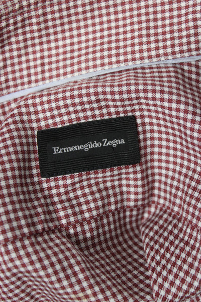 Ermenegildo Zegna Mens Checkered Long Sleeve Button-Down Shirt Red Size 40